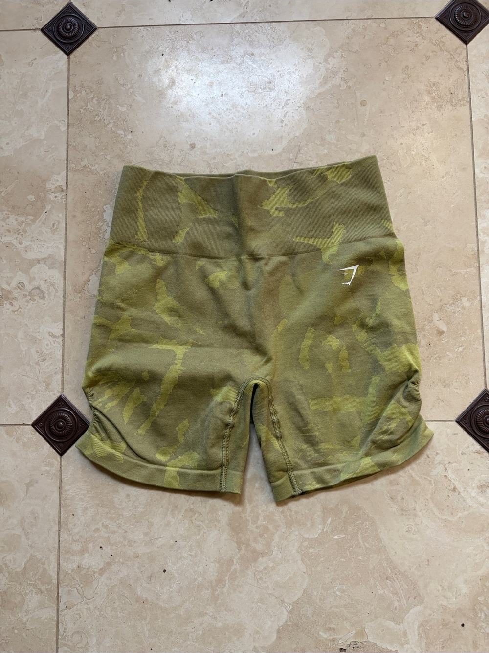 Gymshark Olive Green Camo High-Waist Athletic Shorts